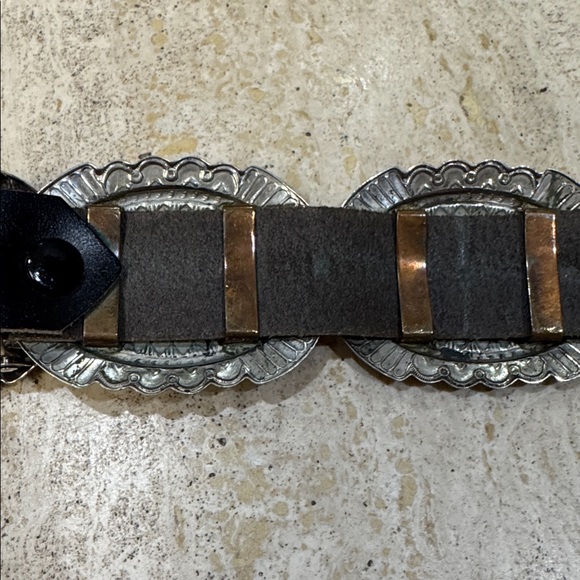 Silver and Black Leather Concho Belt - Picture 4 of 5